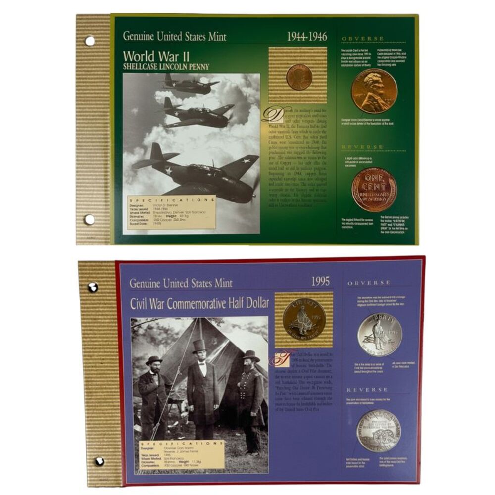 WWII Shellcase Lincoln Penny & 1995 Civil War Half Dollar Collectible Coin Set